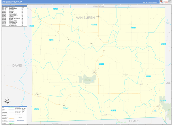 Van Buren County, IA Zip Code Wall Map
